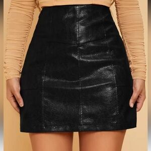 Black Textured Faux Leather Skirt
